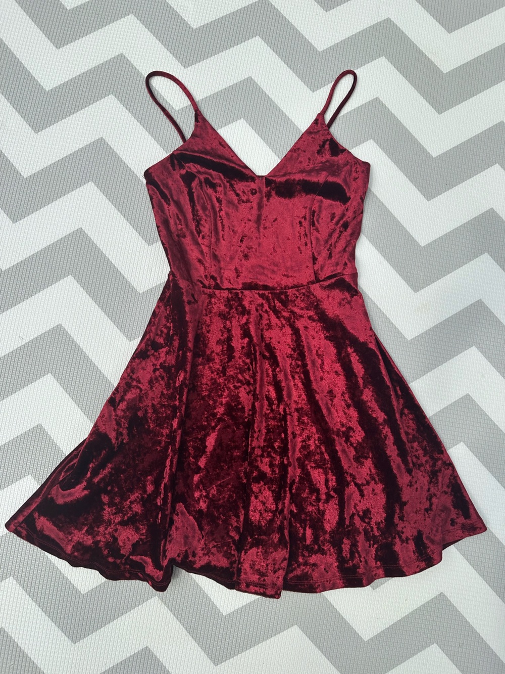 Charlotte Russe Burgundy Velvet Spaghetti Strap Skater Dress